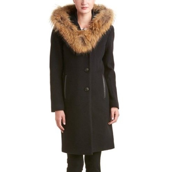 Mackage Jackets & Blazers - Mackage Andie Fur Trim Hooded Wool Coat in Black